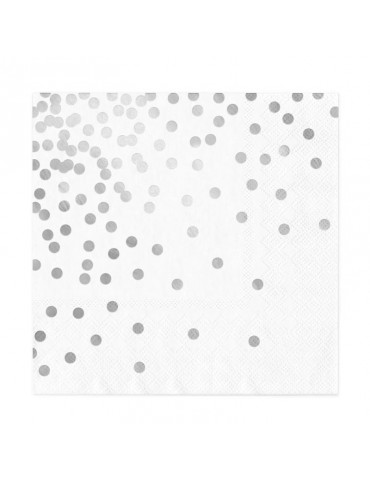 Serwetki białe srebne kropki 512791 10 sztuk 16x16 papierowe urodziny przyjęcia eventy wieczór panieński ślub