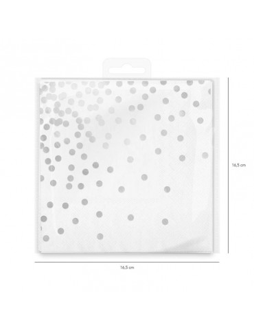1Serwetki białe srebne kropki 512791 10 sztuk 16x16 papierowe urodziny przyjęcia eventy wieczór panieński ślub