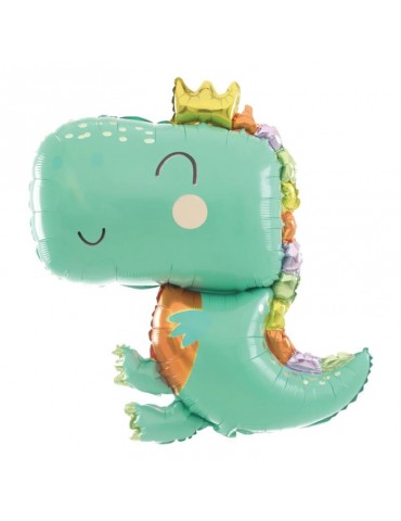 1Balon Dinozaur z koroną foliowy 460425 Zielony 3D 74x90 cm na hel urodziny party przyjęcia