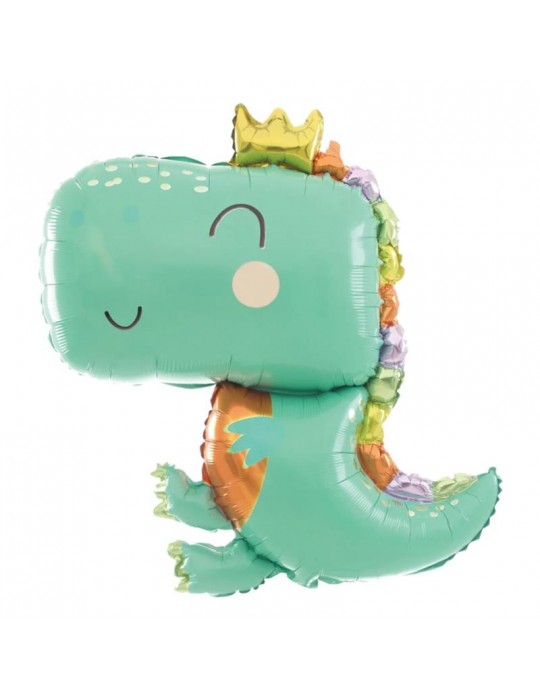 1Balon Dinozaur z koroną foliowy 460425 Zielony 3D 74x90 cm na hel urodziny party przyjęcia