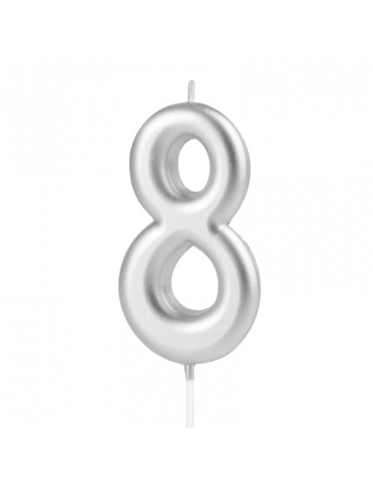 1Świeczka urodzinowa cyfra 8srebna420198 7 cm urodziny przyjęcia