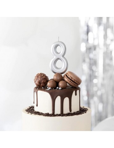 1Świeczka urodzinowa cyfra 8srebna420198 7 cm urodziny przyjęcia