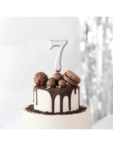 1Świeczka urodzinowa cyfra 7srebna420197 7 cm urodziny przyjęcia
