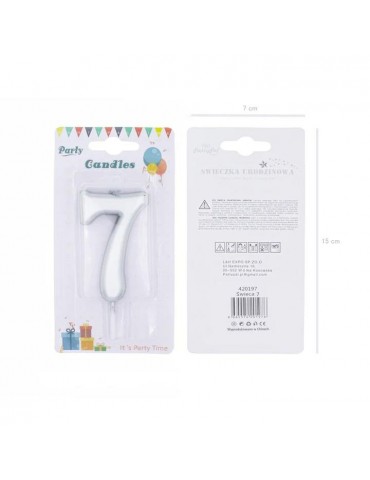 1Świeczka urodzinowa cyfra 7srebna420197 7 cm urodziny przyjęcia