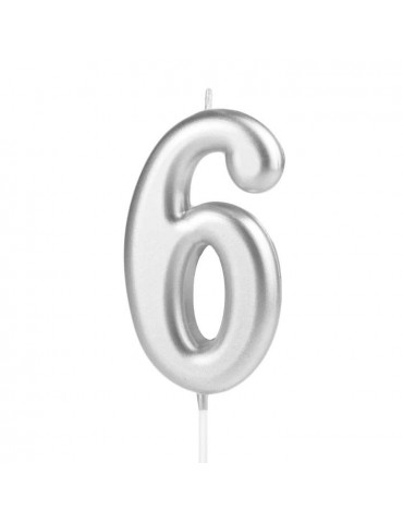 1Świeczka urodzinowa cyfra 6srebna420196 7 cm urodziny przyjęcia
