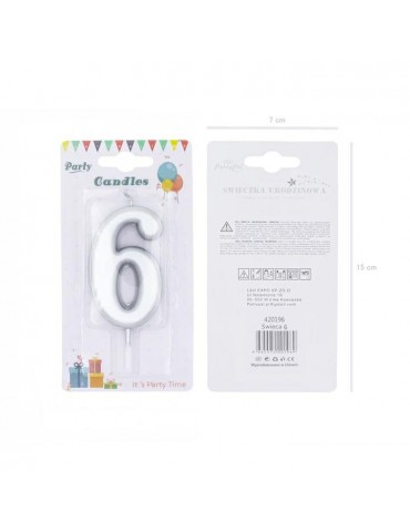 1Świeczka urodzinowa cyfra 6srebna420196 7 cm urodziny przyjęcia