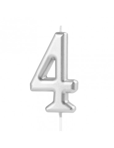 Świeczka urodzinowa cyfra 4 420194 srebna 7 cm urodziny przyjęcia