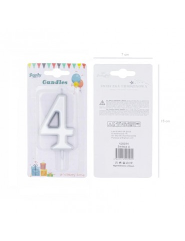 1Świeczka urodzinowa cyfra 4srebna420194 7 cm urodziny przyjęcia