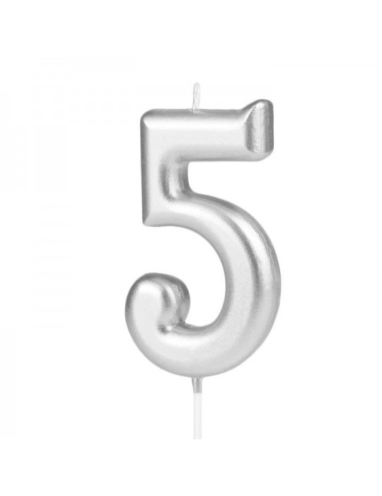1Świeczka urodzinowa cyfra 5srebna420195 7 cm urodziny przyjęcia