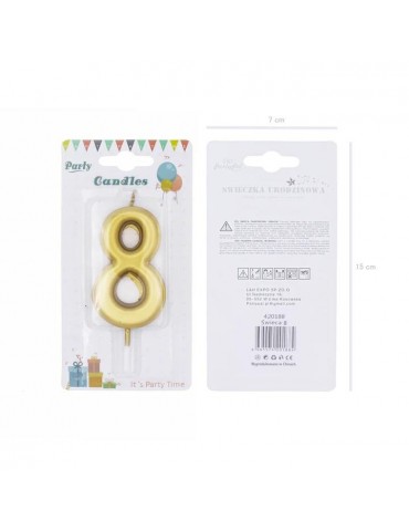 1Świeczka urodzinowa cyfra 8złota 420188 7 cm urodziny przyjęcia