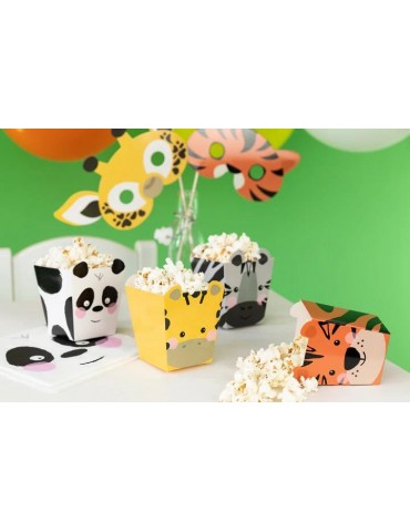 Pudełka na popcorn zwierzątka 512562 4sztuki dekoracja stołu przyjęcie urodziny zwierzęta dzikie safari