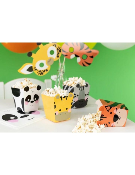 1Pudełko na popcorn zwierzątka 512562 4sztuki dekoracja stołu przyjęcie urodziny zwierzęta dzikie safari