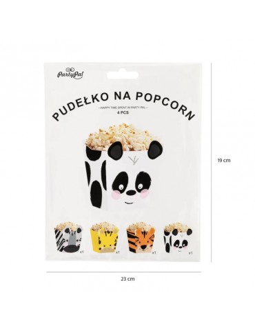 1Pudełko na popcorn zwierzątka 512562 4sztuki dekoracja stołu przyjęcie urodziny zwierzęta dzikie safari