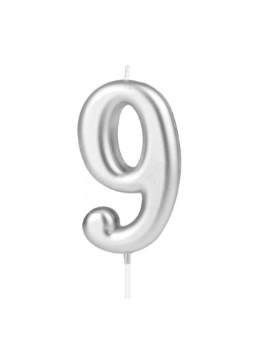 1Świeczka urodzinowa cyfra 9srebna420199 7 cm urodziny przyjęcia