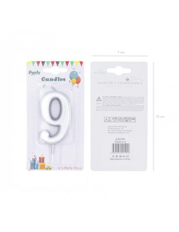 1Świeczka urodzinowa cyfra 9srebna420199 7 cm urodziny przyjęcia