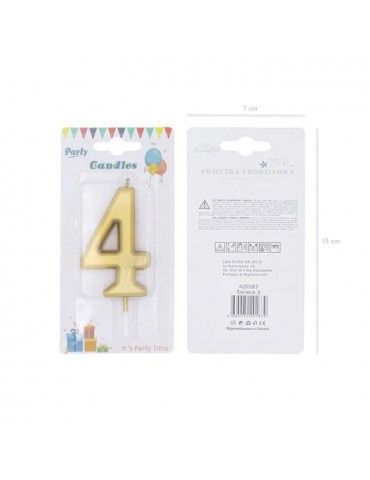 1Świeczka urodzinowa cyfra 4złota 420184 7 cm urodziny przyjęcia