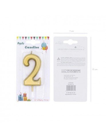 1Świeczka urodzinowa cyfra 2złota 420182 7 cm urodziny przyjęcia