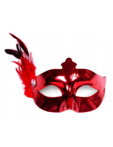 Maska Party z piórkiem, czerwony, 1szt.