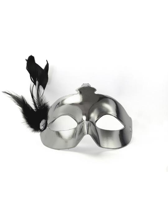 Maska party z piórkiem, srebrny, 1szt.