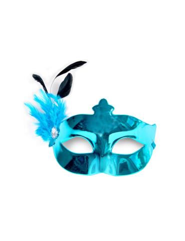 Maska Party z piórkiem, turkus, 1szt.