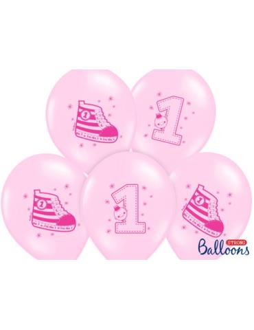 Balony 30cm, Trampek - Number 1, P. Pink , 6szt.