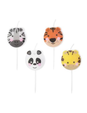 1Świeczki urodzinowe Zwierzątka 420360 4 szt. ZOO Zebra Żyrafa Panda Zebra Safari Dżungla