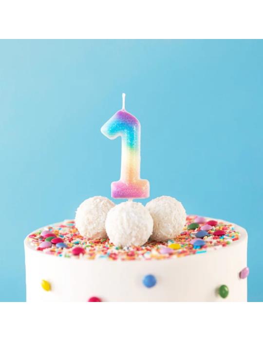 1Świeczka cyfra 1 tęczowa 420298 Urodziny Rocznice cyferka
