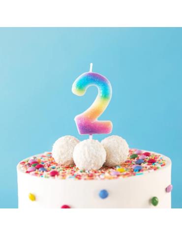 1Świeczka cyfra 2 tęczowa 420299 Urodziny Rocznice cyferka