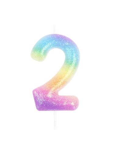 1Świeczka cyfra 2 tęczowa 420299 Urodziny Rocznice cyferka