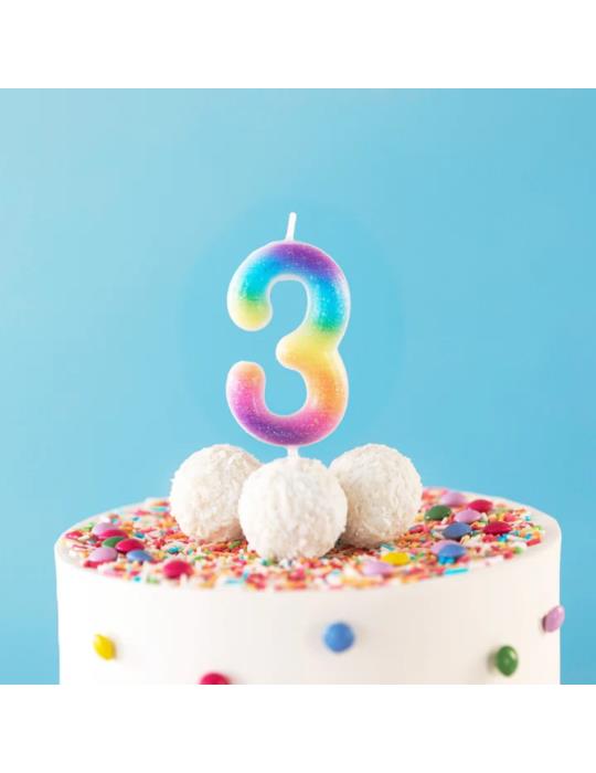 1Świeczka cyfra 3 tęczowa 420300 Urodziny Rocznice cyferka