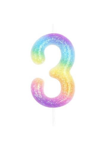 1Świeczka cyfra 3 tęczowa 420300 Urodziny Rocznice cyferka