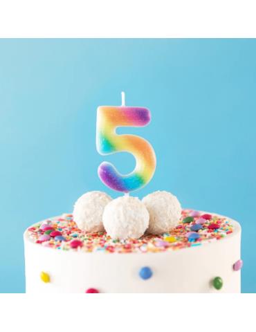 1Świeczka cyfra 5 tęczowa 420302 Urodziny Rocznice cyferka
