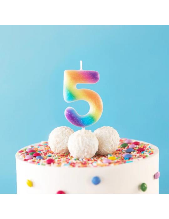 1Świeczka cyfra 5 tęczowa 420302 Urodziny Rocznice cyferka