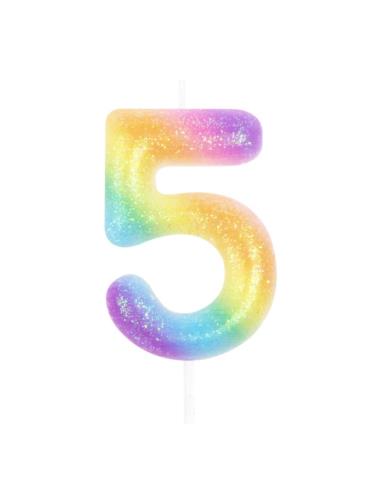 1Świeczka cyfra 5 tęczowa 420302 Urodziny Rocznice cyferka