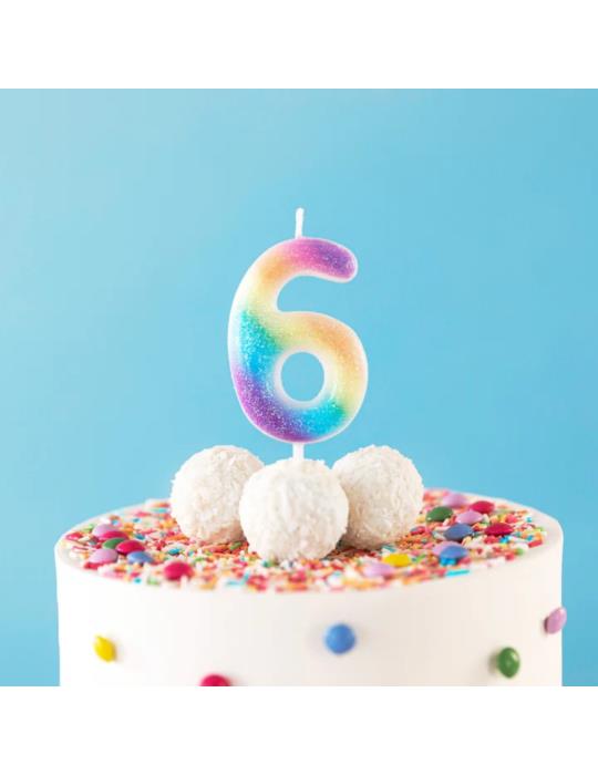 1Świeczka cyfra 6 tęczowa 420303 Urodziny Rocznice cyferka
