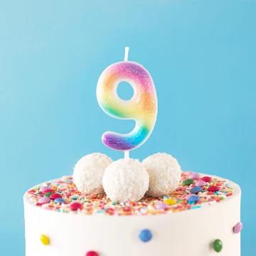 1Świeczka cyfra 9 tęczowa 420306 Urodziny Rocznice cyferka