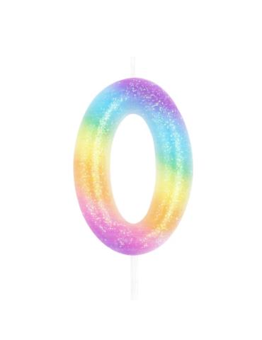 1Świeczka cyfra 0 tęczowa 420297 Urodziny Rocznice cyferka