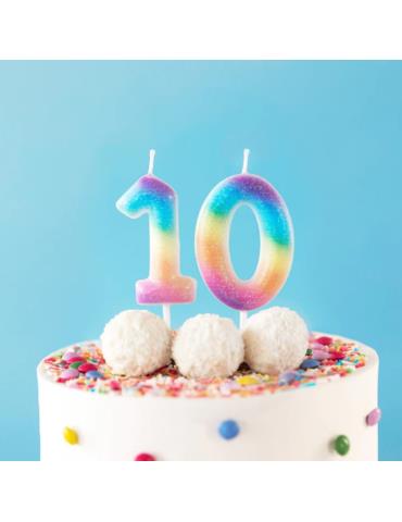 1Świeczka cyfra 0 tęczowa 420297 Urodziny Rocznice cyferka