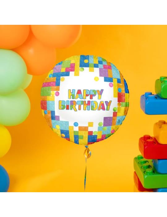 1Balon foliowy Klocki 45cm 129494 Happy Birthday Urodziny Grill Garden Party Piknik