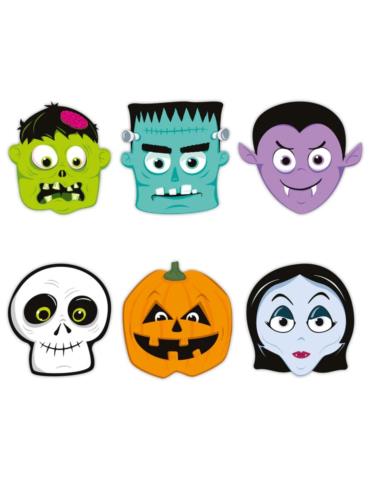 Maski Halloween Monsters 6szt 129685BZ 24x23cm papierowe Andrzejki Zombie Party