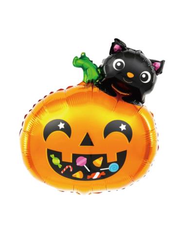 Balon foliowy Dynia z Kotkiem 460658 czarnym 65x51cm Halloween Andrzejki Party Kot