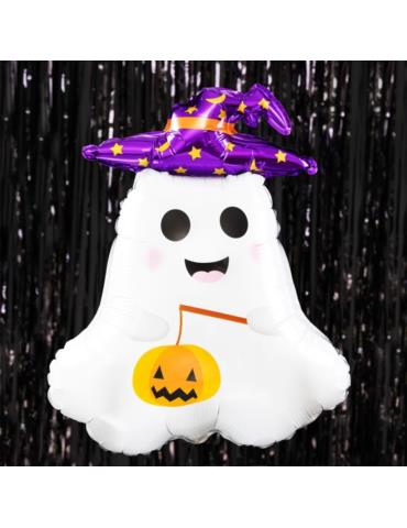 1Balon foliowy Duszek w kapeluszu 460653 fioletowym 65x47cm Halloween Andrzejki Party