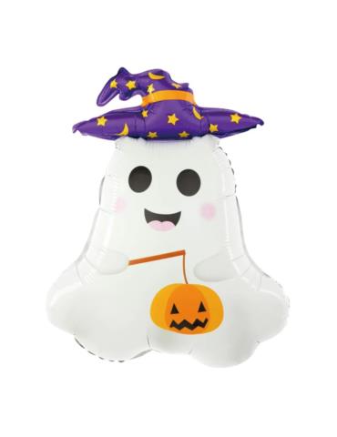 1Balon foliowy Duszek w kapeluszu 460653 fioletowym 65x47cm Halloween Andrzejki Party