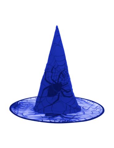 1Kapelusz Czarownicy Niebieski CC246 z pajęczyną i Pająkiem Wiedźma Halloween Andrzejki