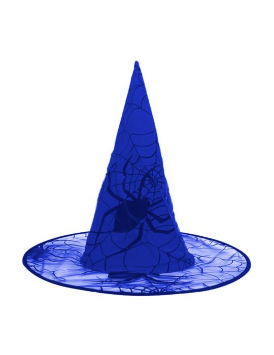 1Kapelusz Czarownicy Niebieski CC246 z pajęczyną i Pająkiem Wiedźma Halloween Andrzejki