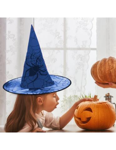 1Kapelusz Czarownicy Niebieski CC246 z pajęczyną i Pająkiem Wiedźma Halloween Andrzejki