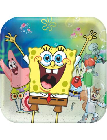 Talerzyki Sponge Bob 8szt 552627 urodzinowe 23x23cm Kanciastoporty