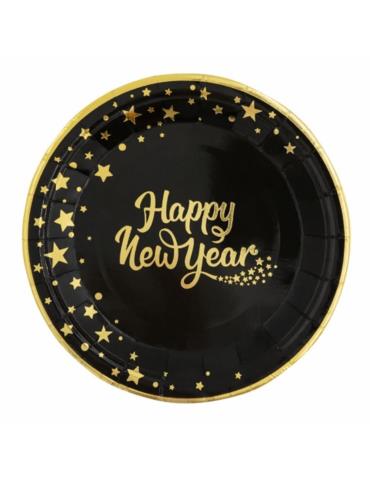 1Talerzyki Happy New Year czarne 512661 6szt 15cm