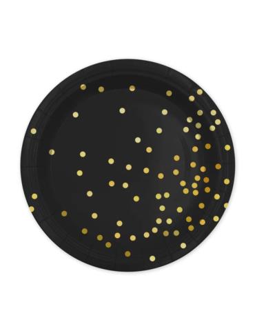 1Talerzyki Czarne Złote Kropki 512820 6 sztuk papierowe urodzinowe świąteczne sylwestrowe
