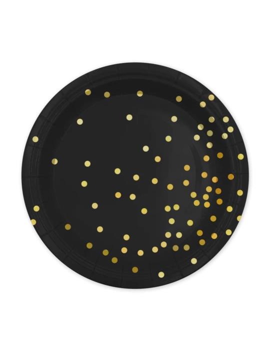 1Talerzyki Czarne Złote Kropki 512820 6 sztuk papierowe urodzinowe świąteczne sylwestrowe